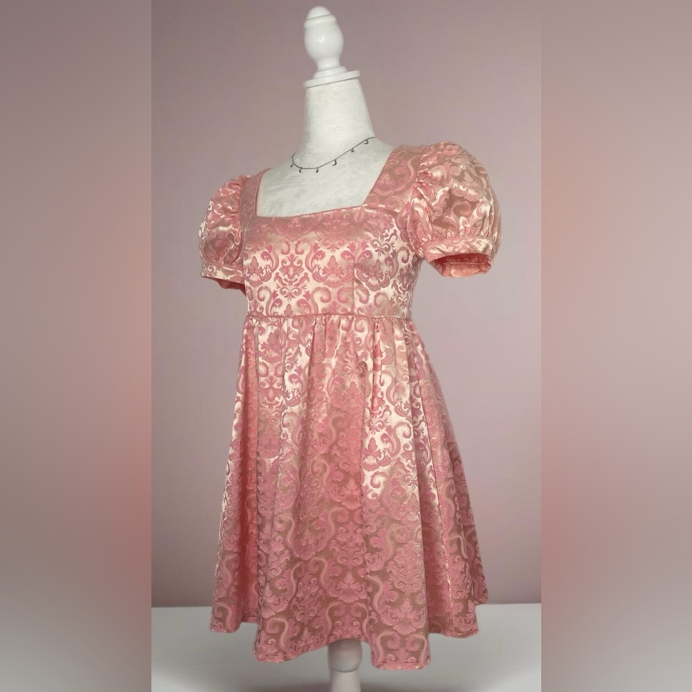 Sugar Thrillz Valentines Pink Floral Jacquard Babydoll Mini dress